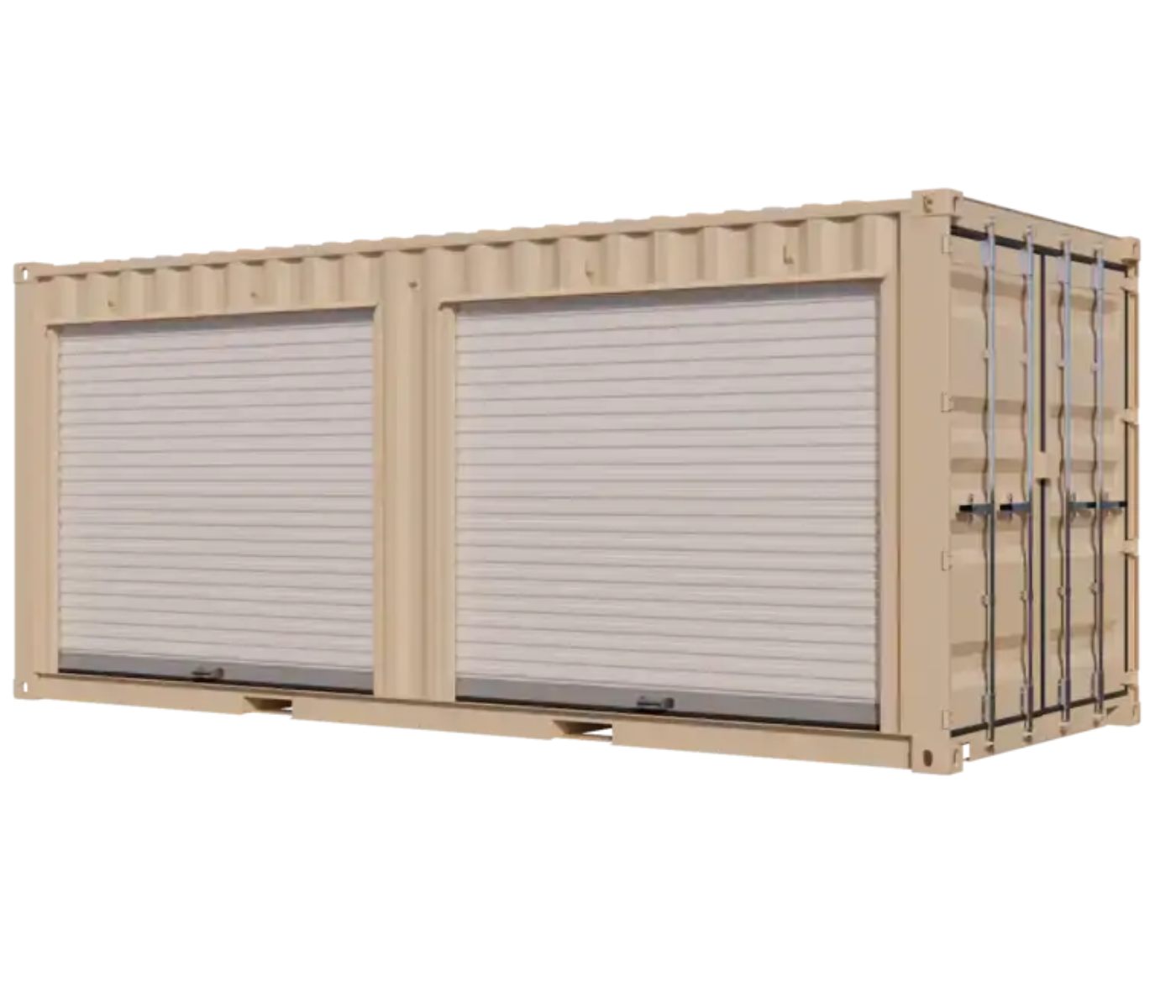 20ft New Storage Container w/ Two 8ft Roll-up Doors on Left Side