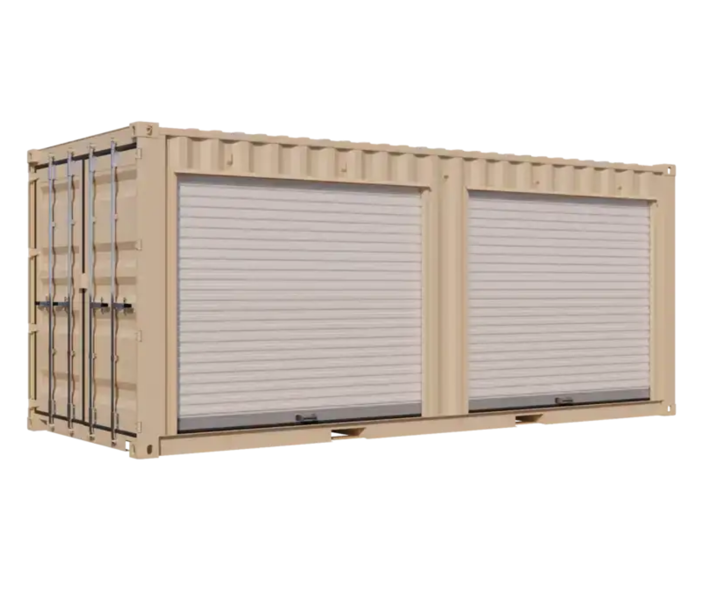 20ft New Storage Container w/ Two 8ft Roll-up Doors on Right Side