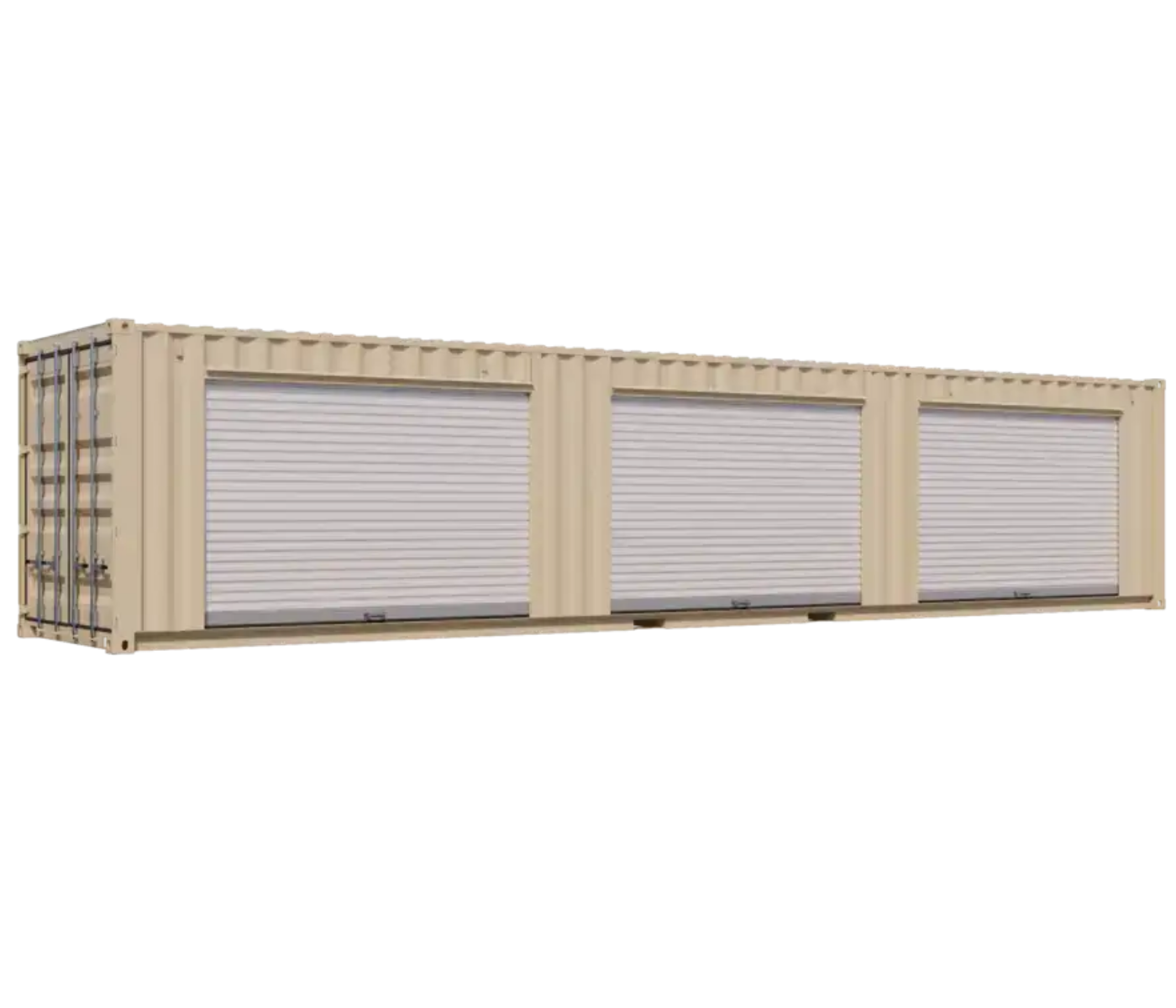 40ft New Storage Container w/ Three 8ft Roll-up Doors on Right Side