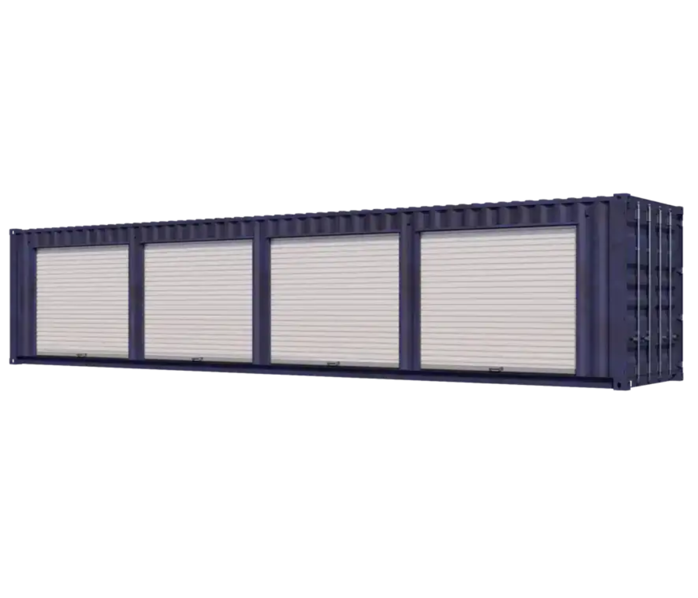 40ft Used Storage Container w/ Four 8ft Roll-up Doors on Left Side